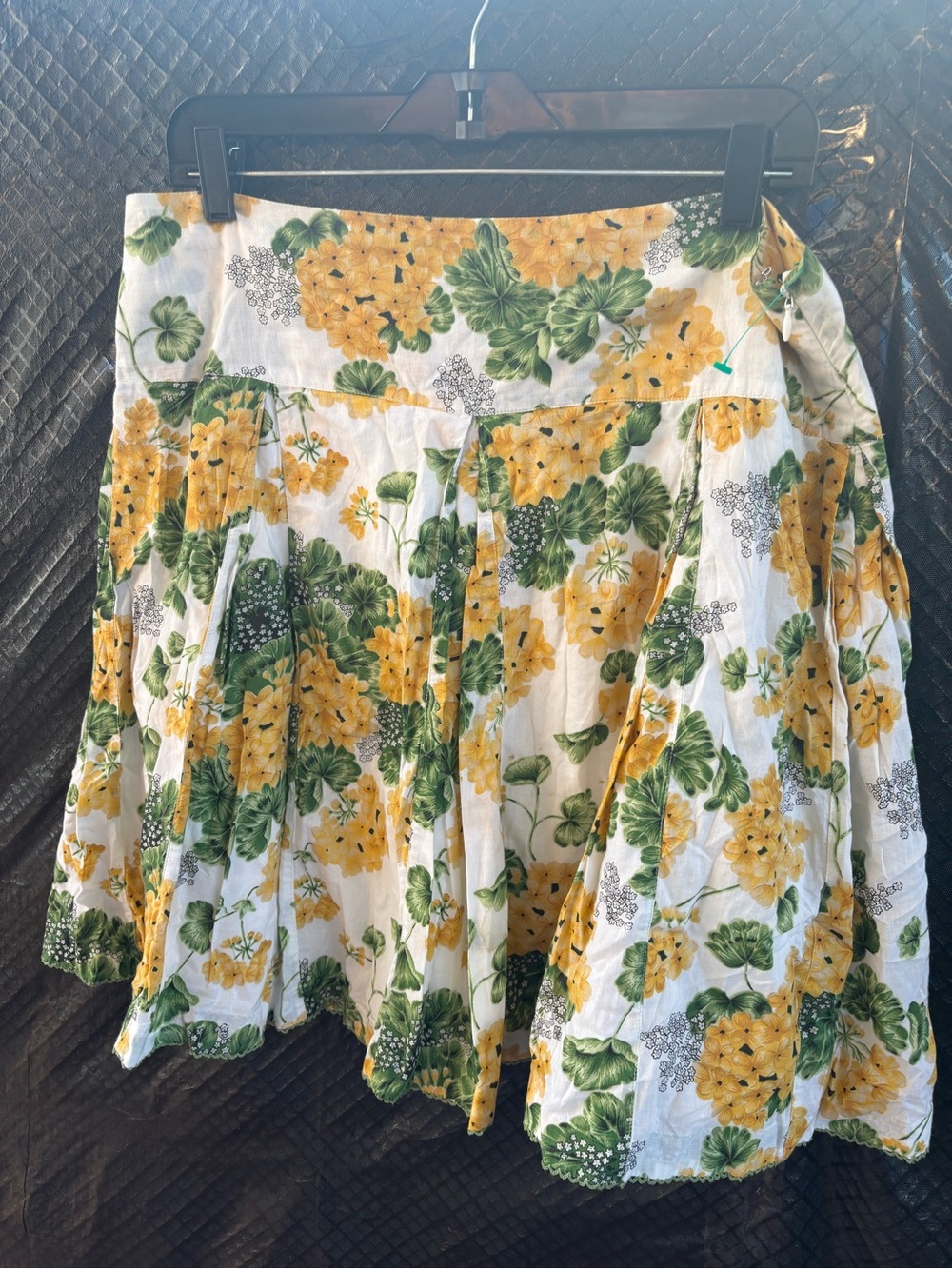 Odille Yellow Floral Cotton Circle Skirt with Green Leaf Print